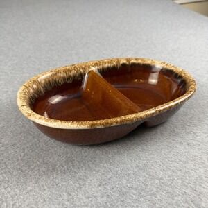 Vintage Hull Pottery H.P. Co USA Brown Drip Divided Serving Dish 7.5x10.5x2.25"